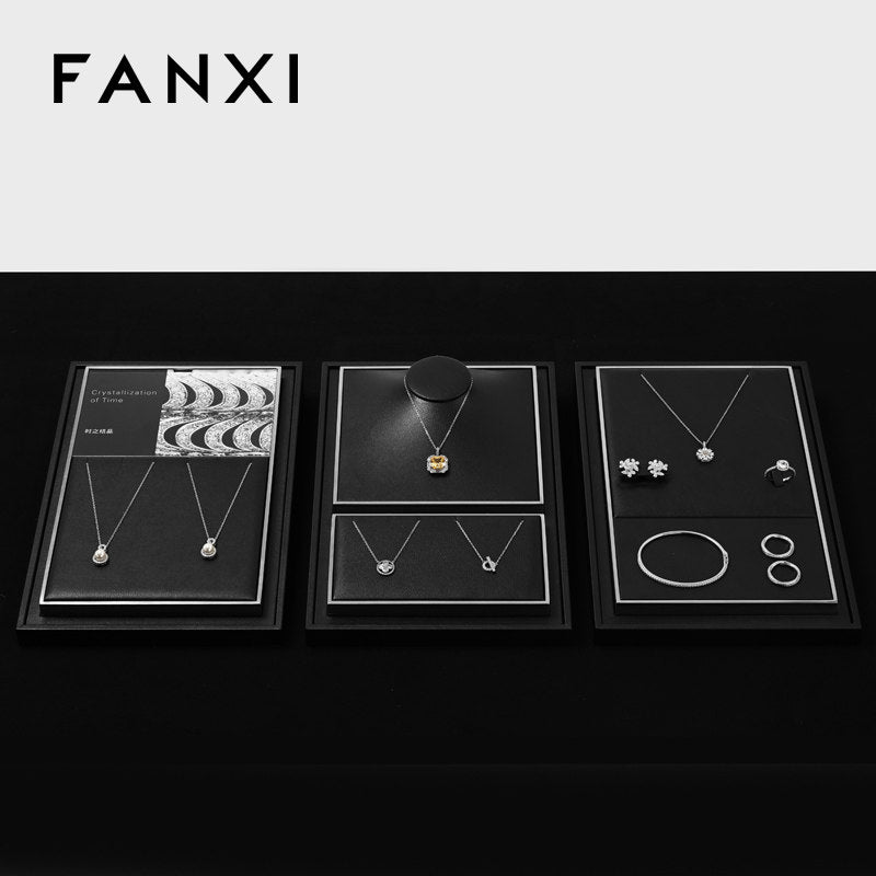OIRLV Luxury Black PU leather Jewelry display set :TT436