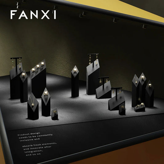 OIRLV Black Ring Pendant Earrings Jewelry Display Set TT373