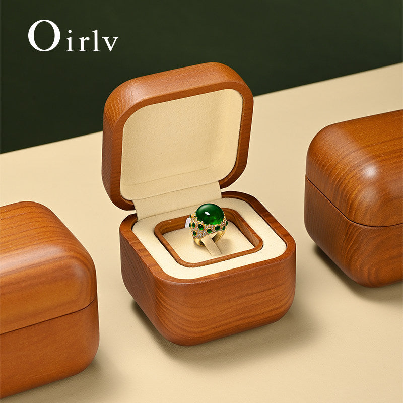 New arrival Beige Wooden Microfiber Ring Box：H206