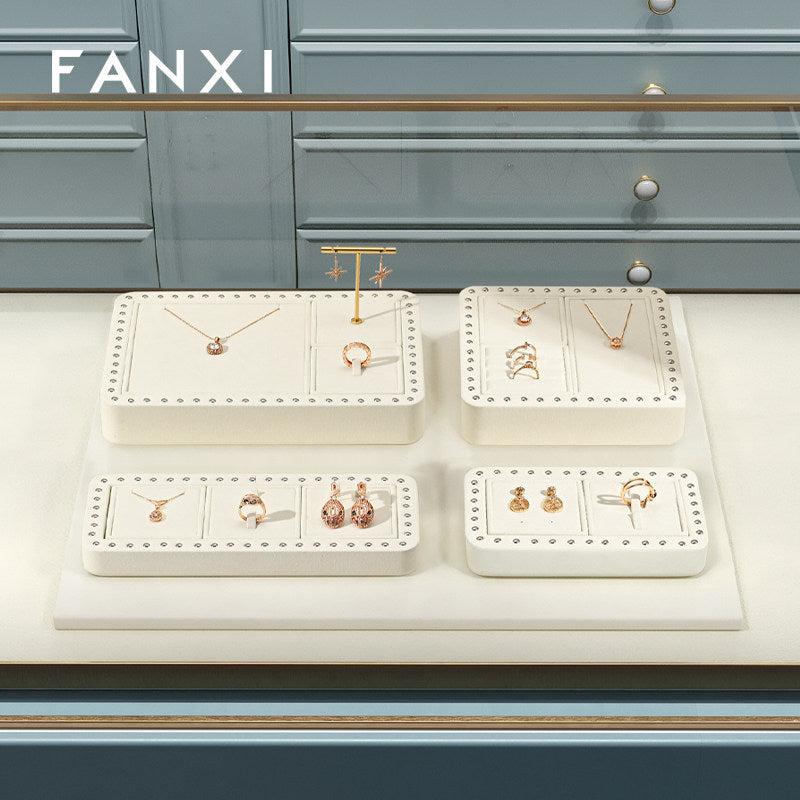 custom cream colour microfiber material jewelry display stand set :TT336