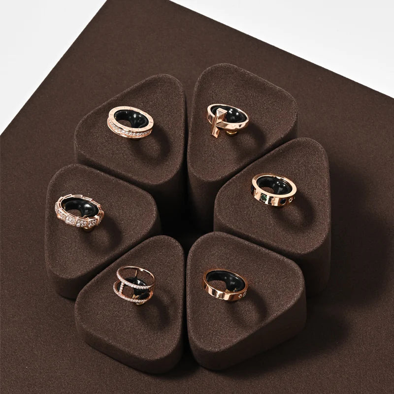 OIRLV Brown Microfiber Earrings Ring Necklace Jewelry Display Set TT351