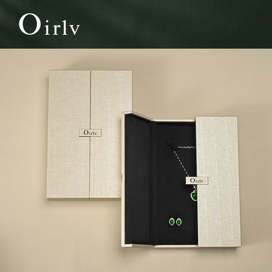 OIRLV Luxury Beige PU Leather Microfiber Jewelry Box : H198