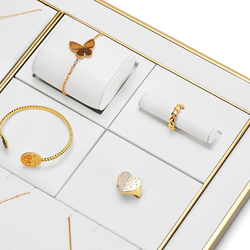 Oirlv White PU Leather Earrings Ring Necklace Jewelry Display Set TT320