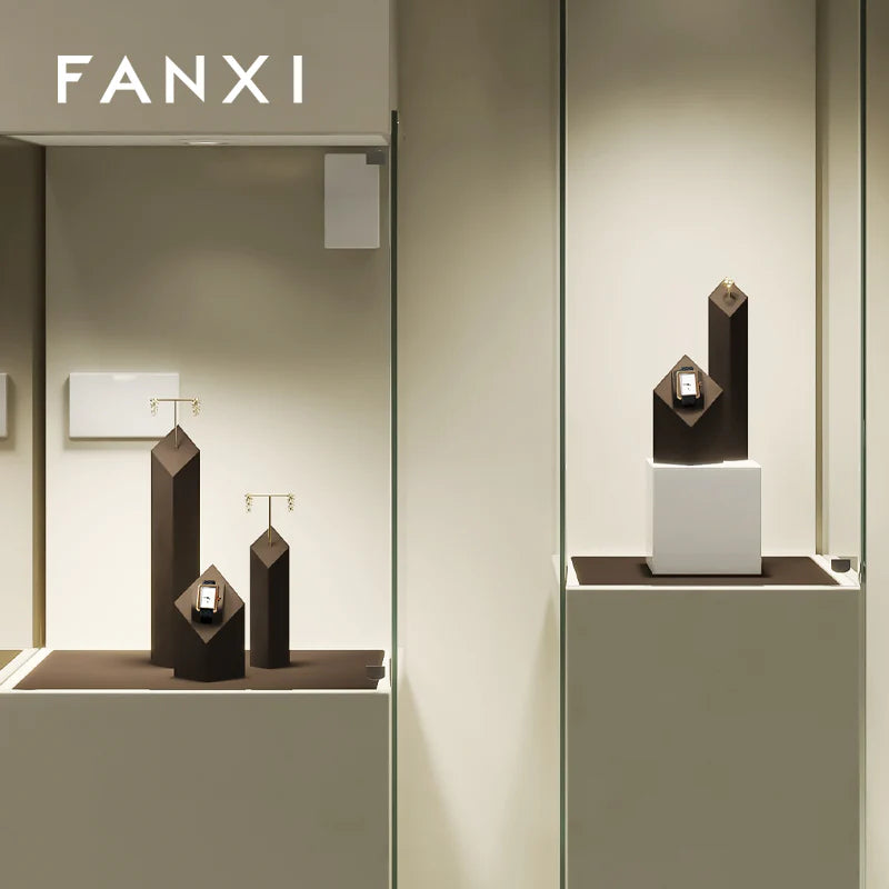 OIRLV Brown Microfiber Earrings Ring Necklace Jewelry Display Set TT303