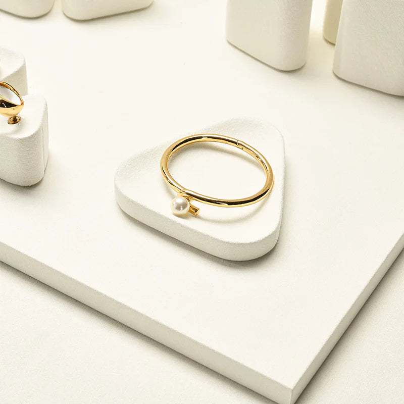 Beige Microfiber Earrings Ring Necklace Jewelry Display Set TT349