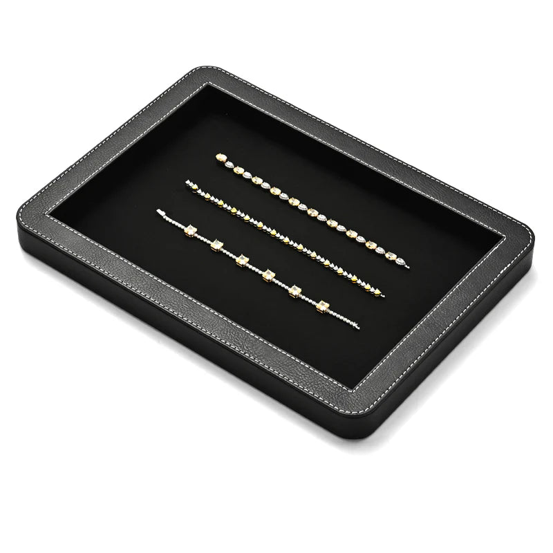 OIRLV Elegant Round Black/Gray/Green Stitching Jewelry Display Tray P214