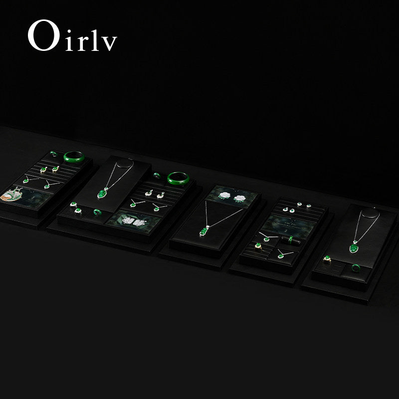 Oirlv Black PU Leather Earrings Ring Necklace Jewelry Display Set TT322