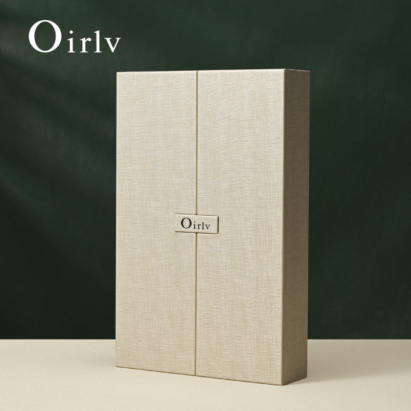 OIRLV Luxury Beige PU Leather Microfiber Jewelry Box : H198