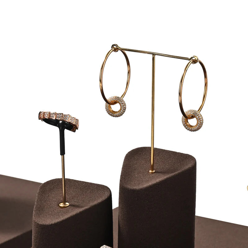 OIRLV Brown Microfiber Earrings Ring Necklace Jewelry Display Set TT351