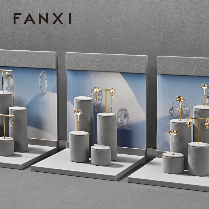 Oirlv Grey Microfiber Earrings Ring Necklace Jewelry Display Set TT328