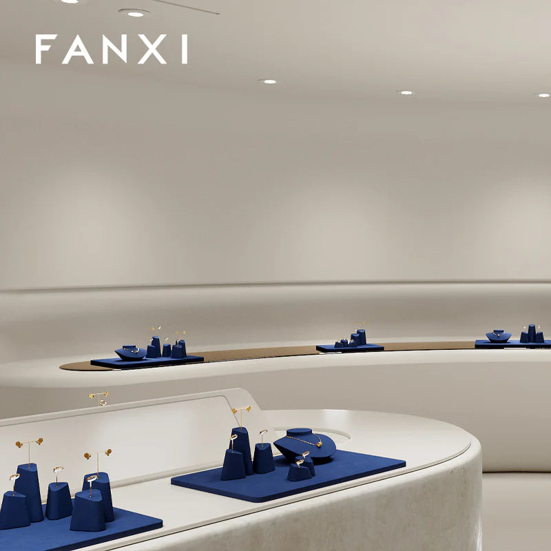 Blue Microfiber Earrings Ring Necklace Jewelry Display Set TT347