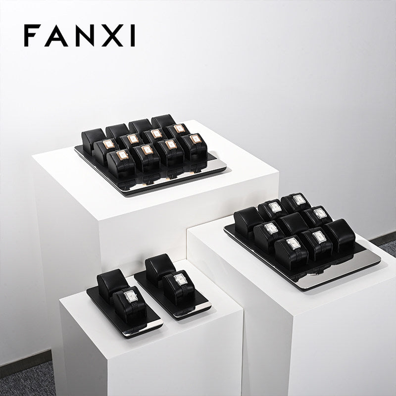 OIRLV custom black colour leather window jewelry display with metal frame : TT258