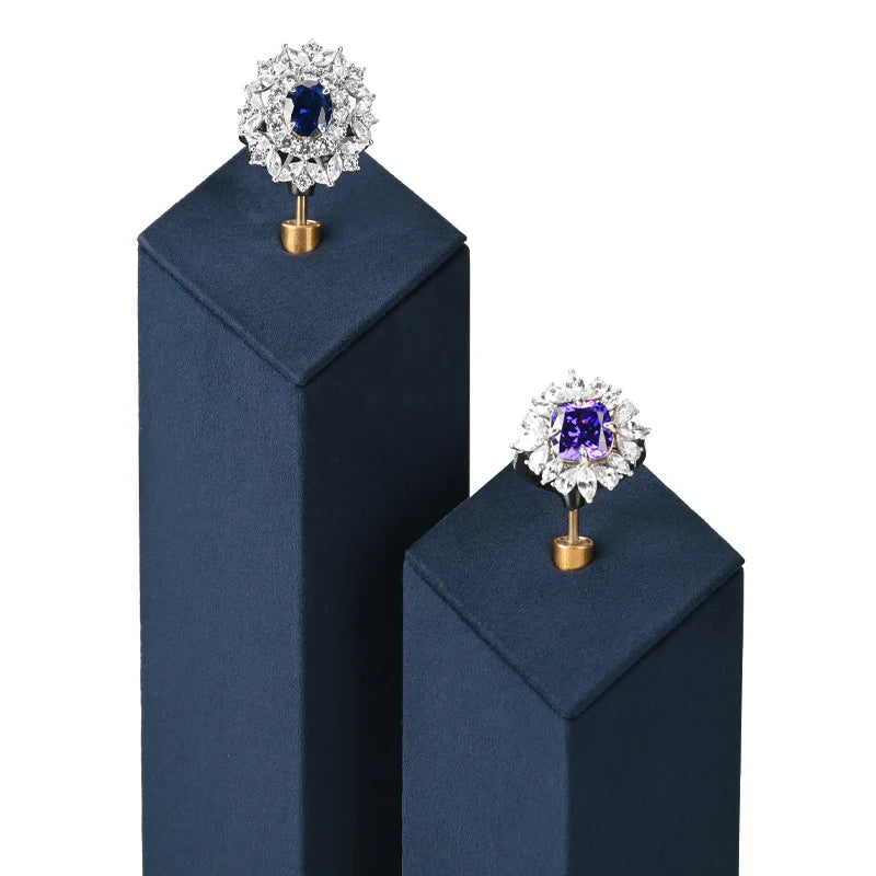 OIRLV Blue Microfiber Earrings Ring Necklace Jewelry Display Set TT304