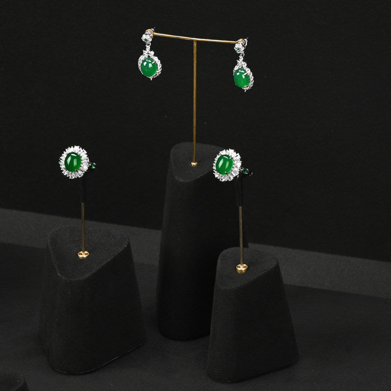Black Microfiber Earrings Ring Necklace Jewelry Display Set TT345