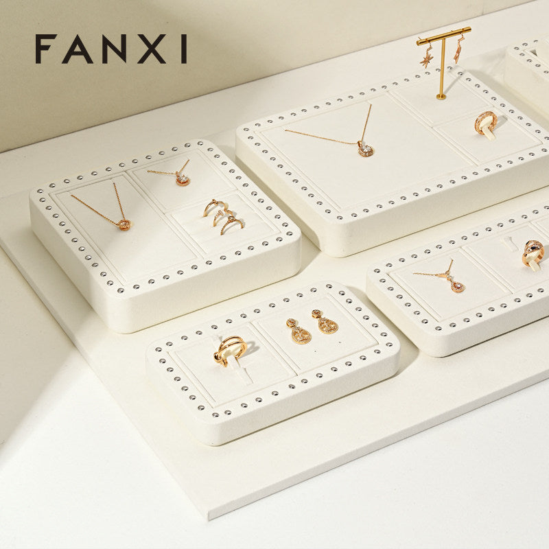 custom cream colour microfiber material jewelry display stand set :TT336