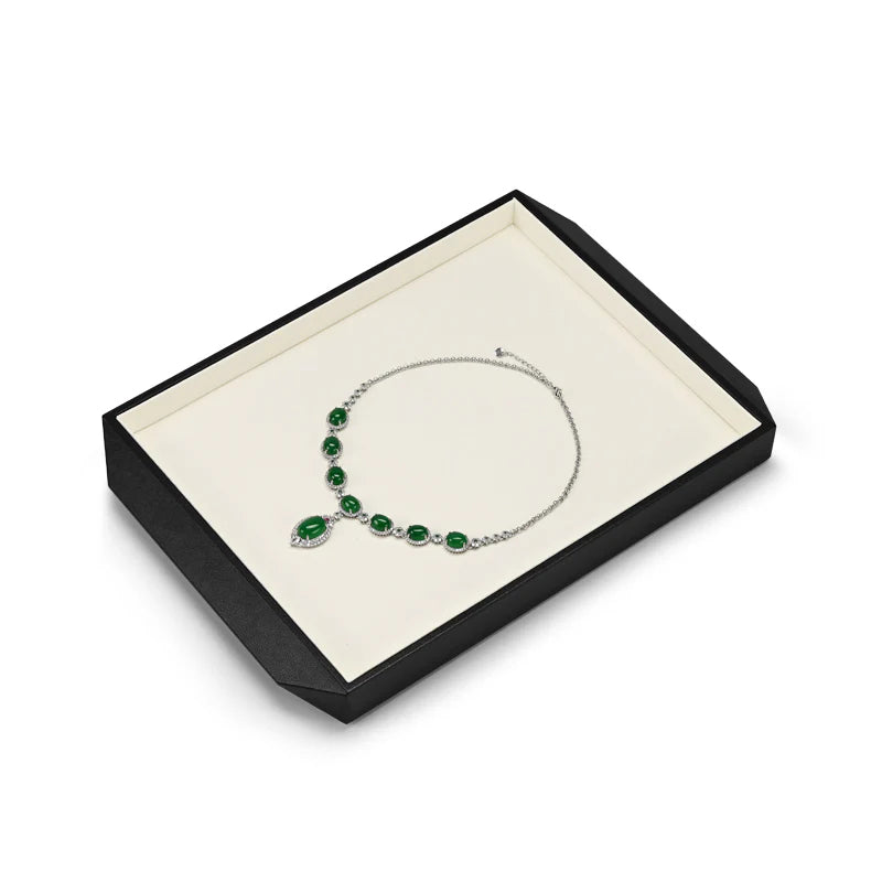 OIRLV Black/Beige Microfiber Ring Necklace Pendant Earring Display Tray P172