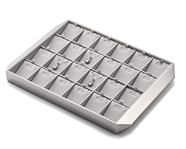 New Combination Gray Silver Microfiber Metal Jewelry Display Tray P208