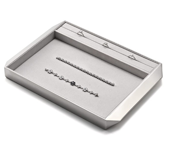 New Combination Gray Silver Microfiber Metal Jewelry Display Tray P208