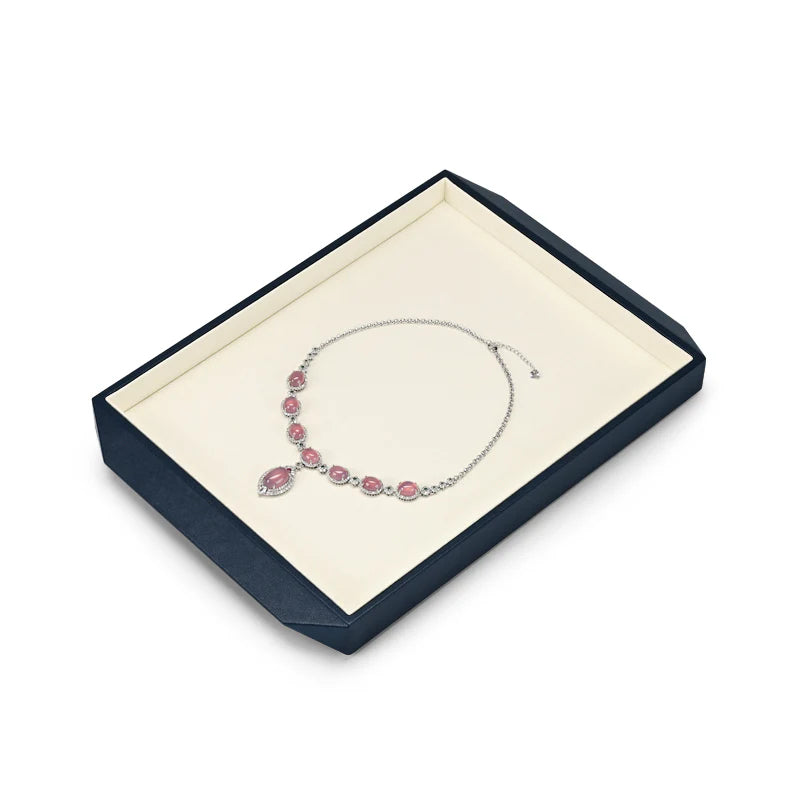 OIRLV Black/Beige Microfiber Ring Necklace Pendant Earring Display Tray P172