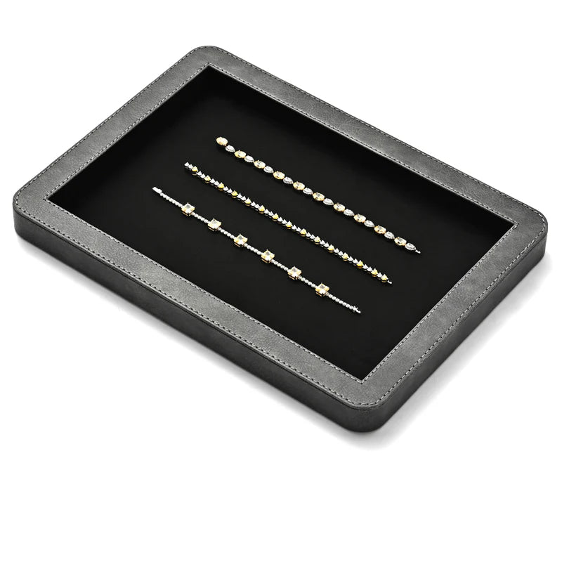 OIRLV Elegant Round Black/Gray/Green Stitching Jewelry Display Tray P214