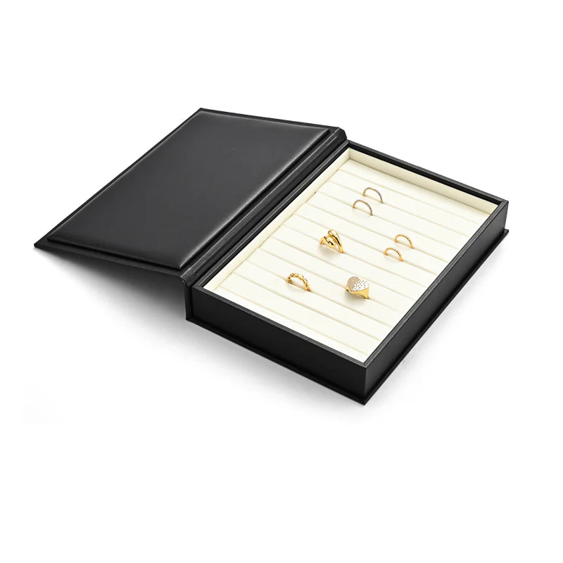 Black/Beige Microfiber Ring Necklace Pendant Earring Display Tray P183