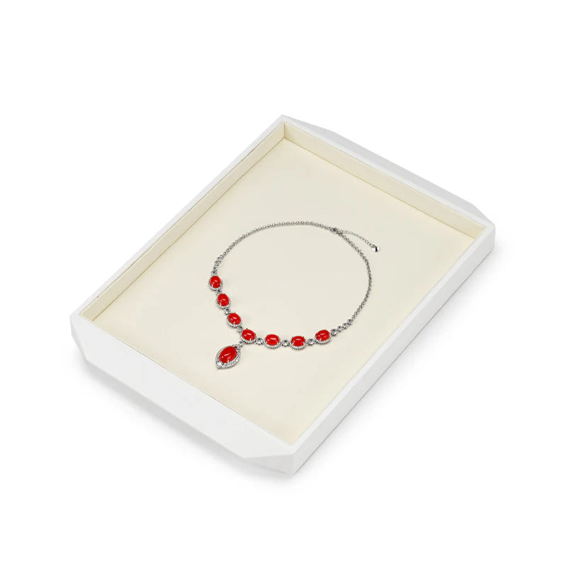 OIRLV Black/Beige Microfiber Ring Necklace Pendant Earring Display Tray P172