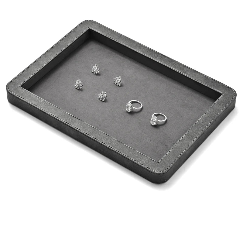 OIRLV Elegant Round Black/Gray/Green Stitching Jewelry Display Tray P214