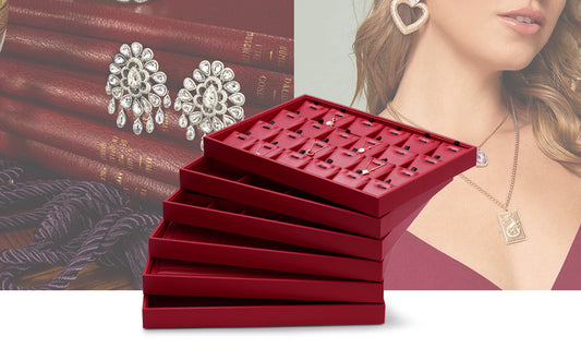 New Red Stackable PU Leather Jewelry Display Tray P130