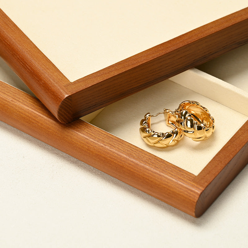 Wood White Microfiber Jewelry Display Tray P082