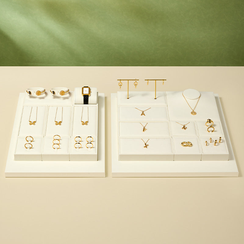 Beige Microfiber Ring Necklace Jewelry Display Set TT168
