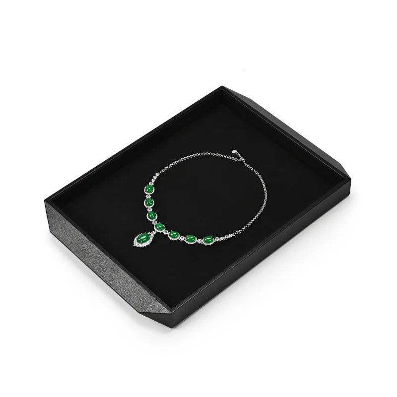 OIRLV Black/Beige Microfiber Ring Necklace Pendant Earring Display Tray P172