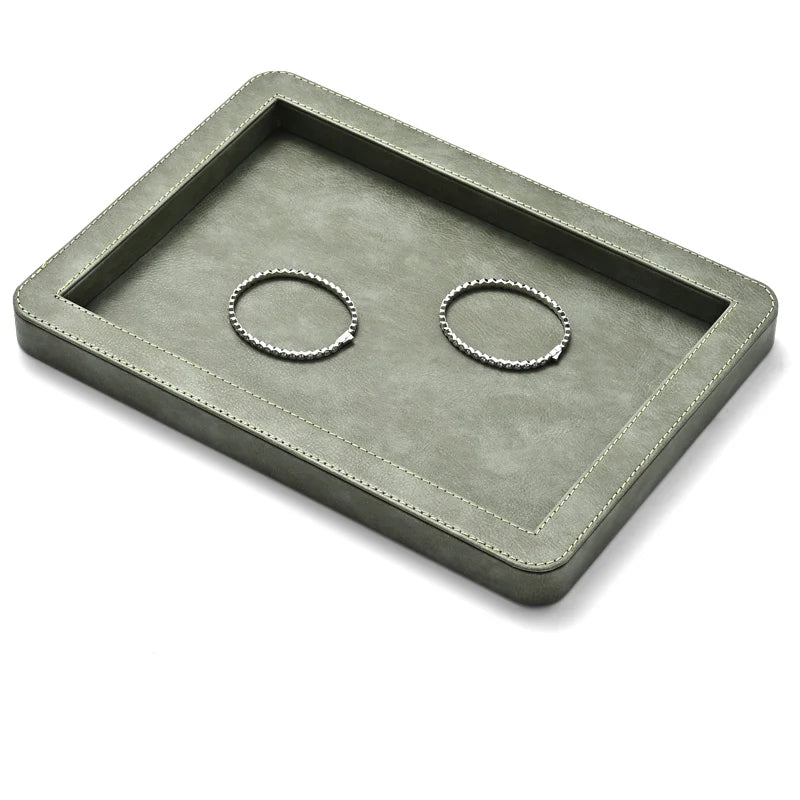 OIRLV Elegant Round Black/Gray/Green Stitching Jewelry Display Tray P214