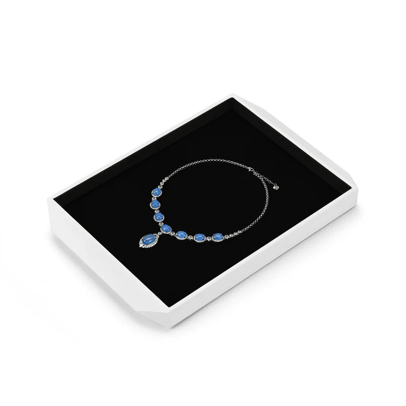 OIRLV Black/Beige Microfiber Ring Necklace Pendant Earring Display Tray P172