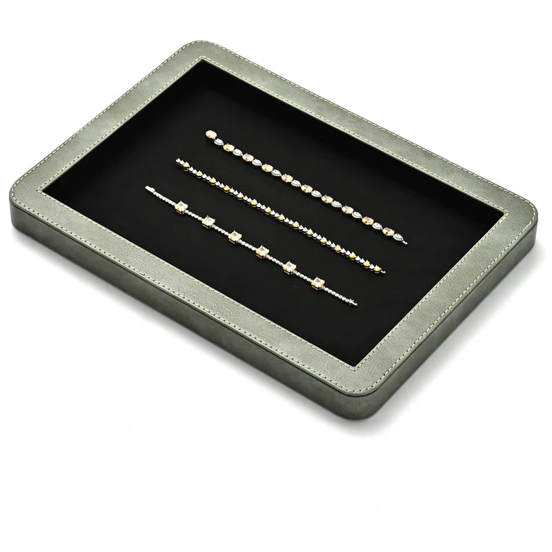 OIRLV Elegant Round Black/Gray/Green Stitching Jewelry Display Tray P214