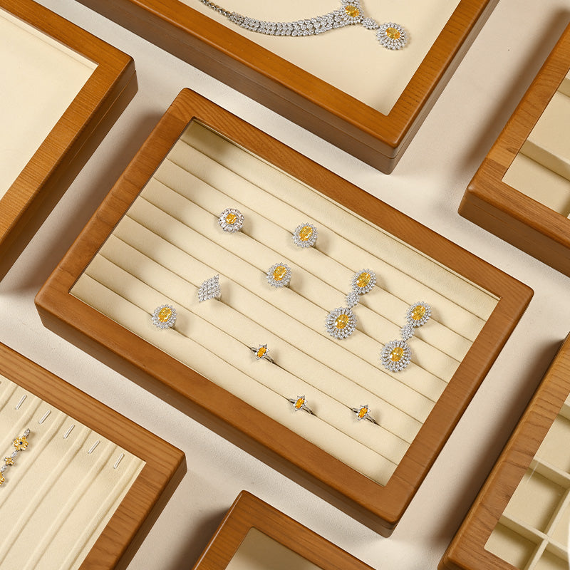 Solid Wood Large Capacity Jewelry Case With Transparent Lid X024