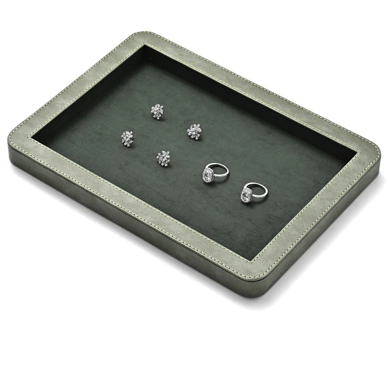 OIRLV Elegant Round Black/Gray/Green Stitching Jewelry Display Tray P214