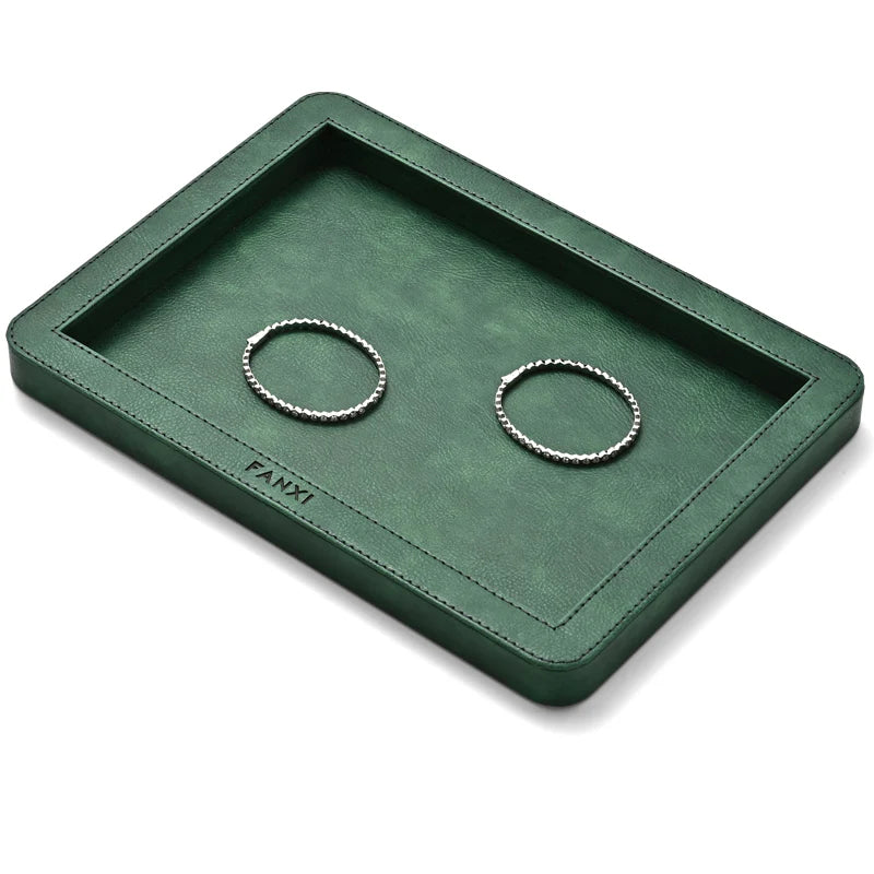 OIRLV Elegant Round Black/Gray/Green Stitching Jewelry Display Tray P214