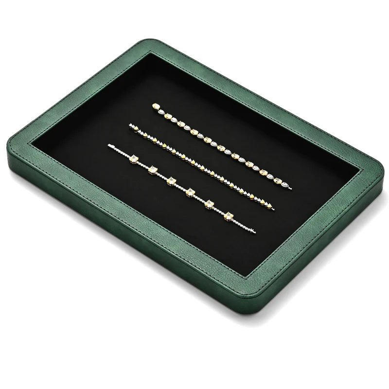 OIRLV Elegant Round Black/Gray/Green Stitching Jewelry Display Tray P214