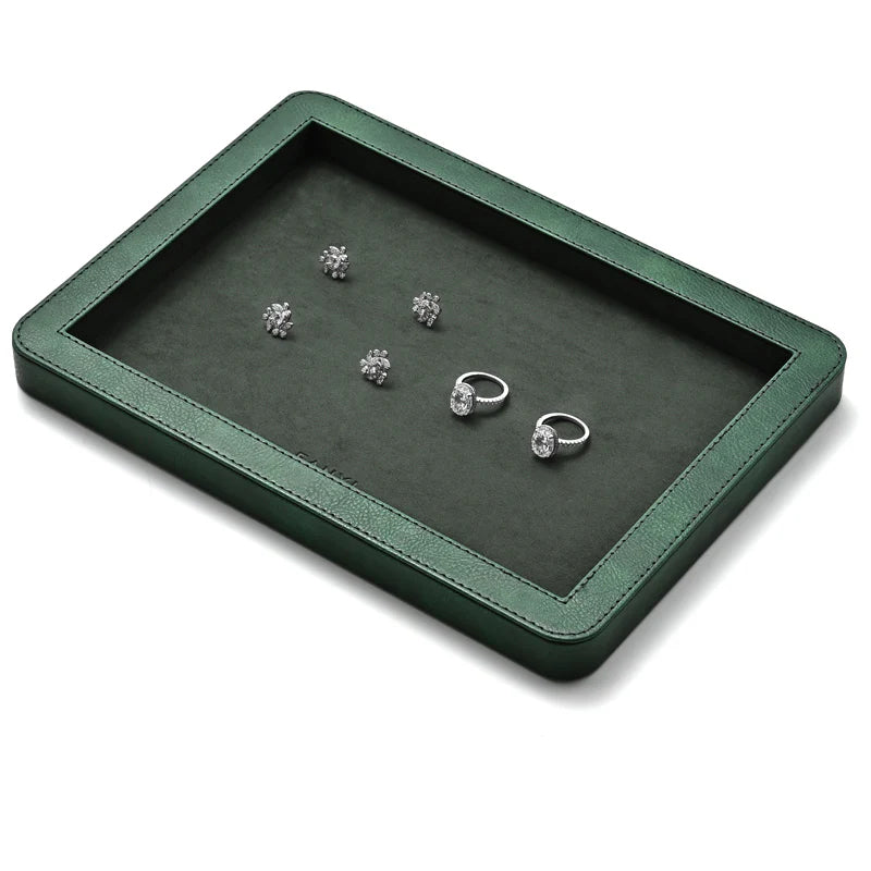 OIRLV Elegant Round Black/Gray/Green Stitching Jewelry Display Tray P214
