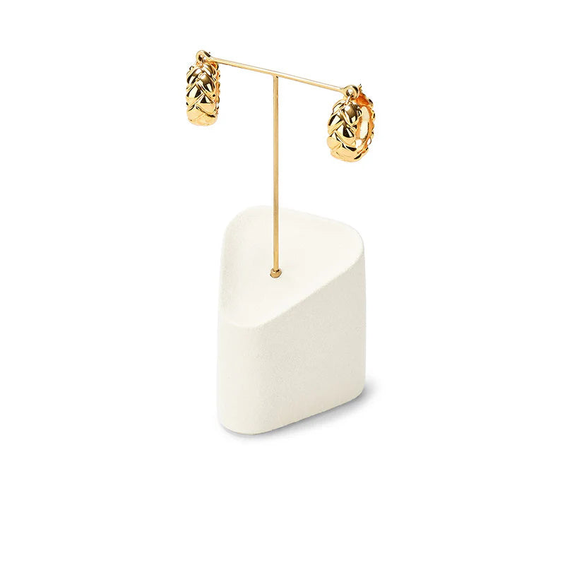 Beige Microfiber Earrings Ring Necklace Jewelry Display Set TT349