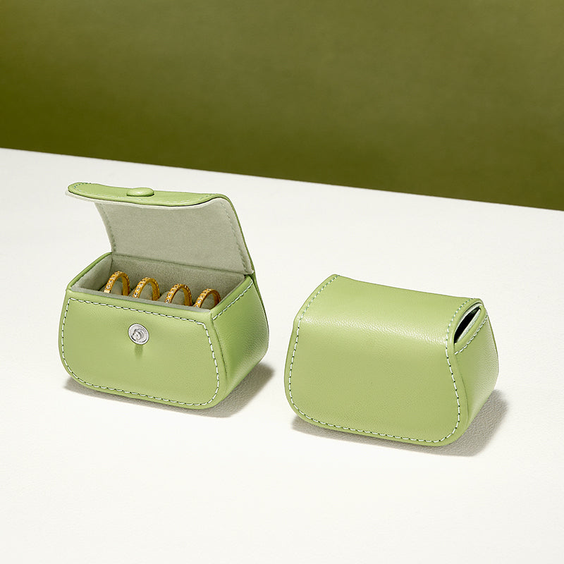 New-arrival Green Black PU Leahter Ring Storage Bag :B028