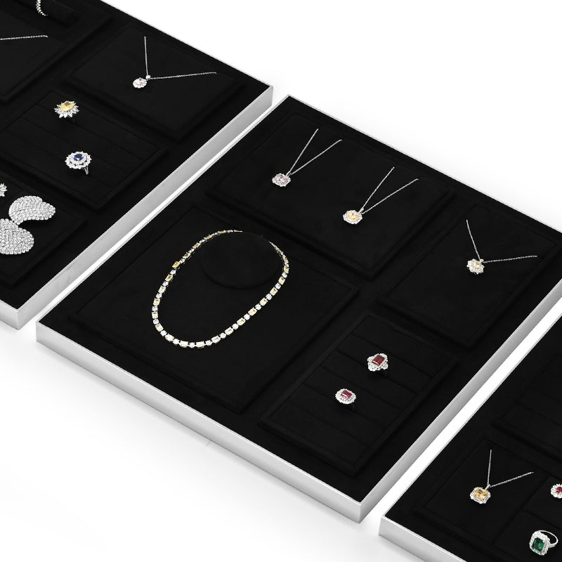 Black Microfiber Earrings Ring Necklace Jewelry Display Set TT209