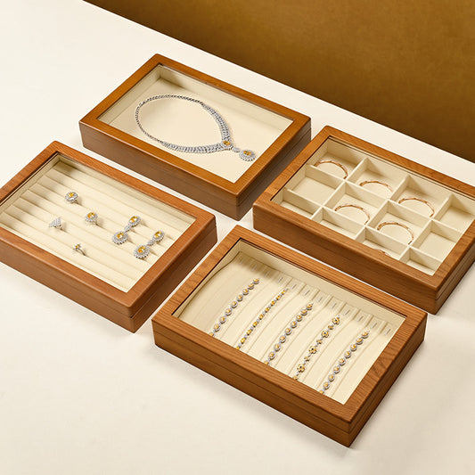 Solid Wood Large Capacity Jewelry Case With Transparent Lid X024