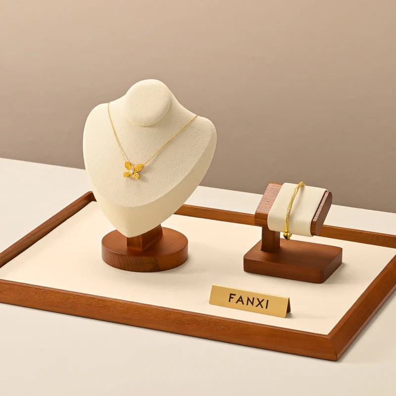 Premium Wood Microfiber Necklace Bust Display Stand SM050