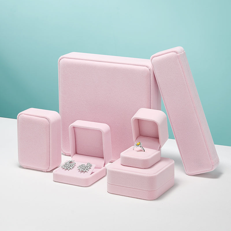 Pink Round Corner Flannelette Jewelry Packaging Box H008
