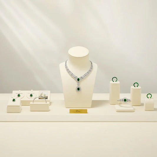 Beige Microfiber Ring Earring Necklace Watch Jewelry Display Set TT196