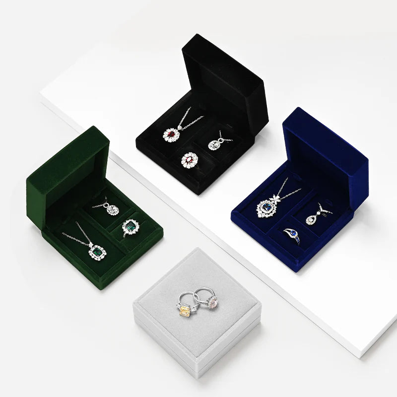 Green Black Blue Beige Gray Velvet Jewelry Multi-function Packaging Box H163
