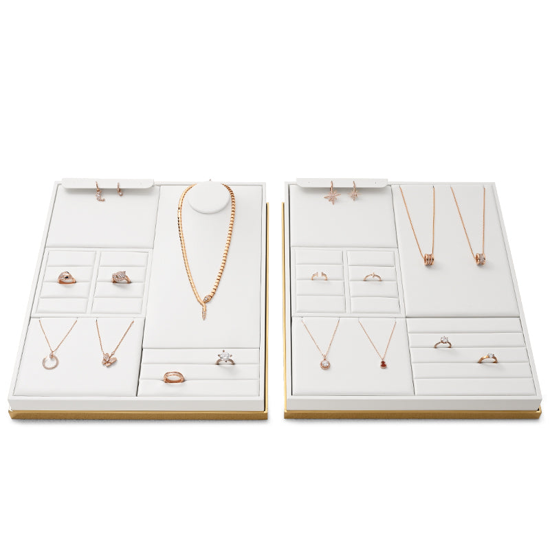 White PU Leather Earrings Ring Necklace Jewelry Display Set TT204