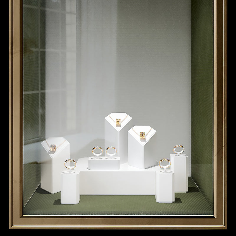 White Rings Earrings Necklace Jewelry Display Set TT241