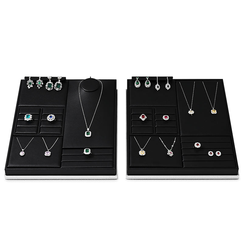 Black PU Leather Earrings Ring Necklace Jewelry Display Set TT205